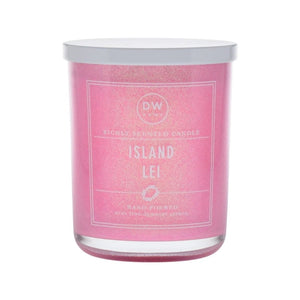 DW Home Large Double Wick Richly Scented & Hand Poured Pink Glitter Island Lei Candle in Glass Jar w/Lid - Aura In Pink Inc.