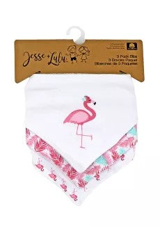 Jesse & Lulu Tropical Pink Flamingo 3-Pack Cotton Terry Baby Bibs Set - Aura In Pink Inc.