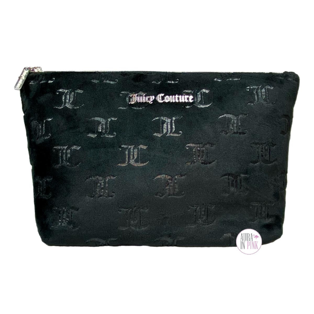 Juicy Couture Black Velour Monogram Wedge Zip Travel Cosmetic Bag w/To –  Aura In Pink Inc.