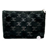 Juicy Couture Black Velour Monogram Wedge Zip Travel Cosmetic Bag w/Toiletry Bottle