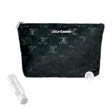 Juicy Couture Black Velour Monogram Wedge Zip Travel Cosmetic Bag w/Toiletry Bottle