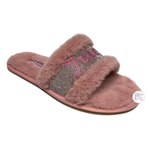 Juicy Couture Ladies Mauve Pink Gravity Faux Fur Bling Slide Slippers