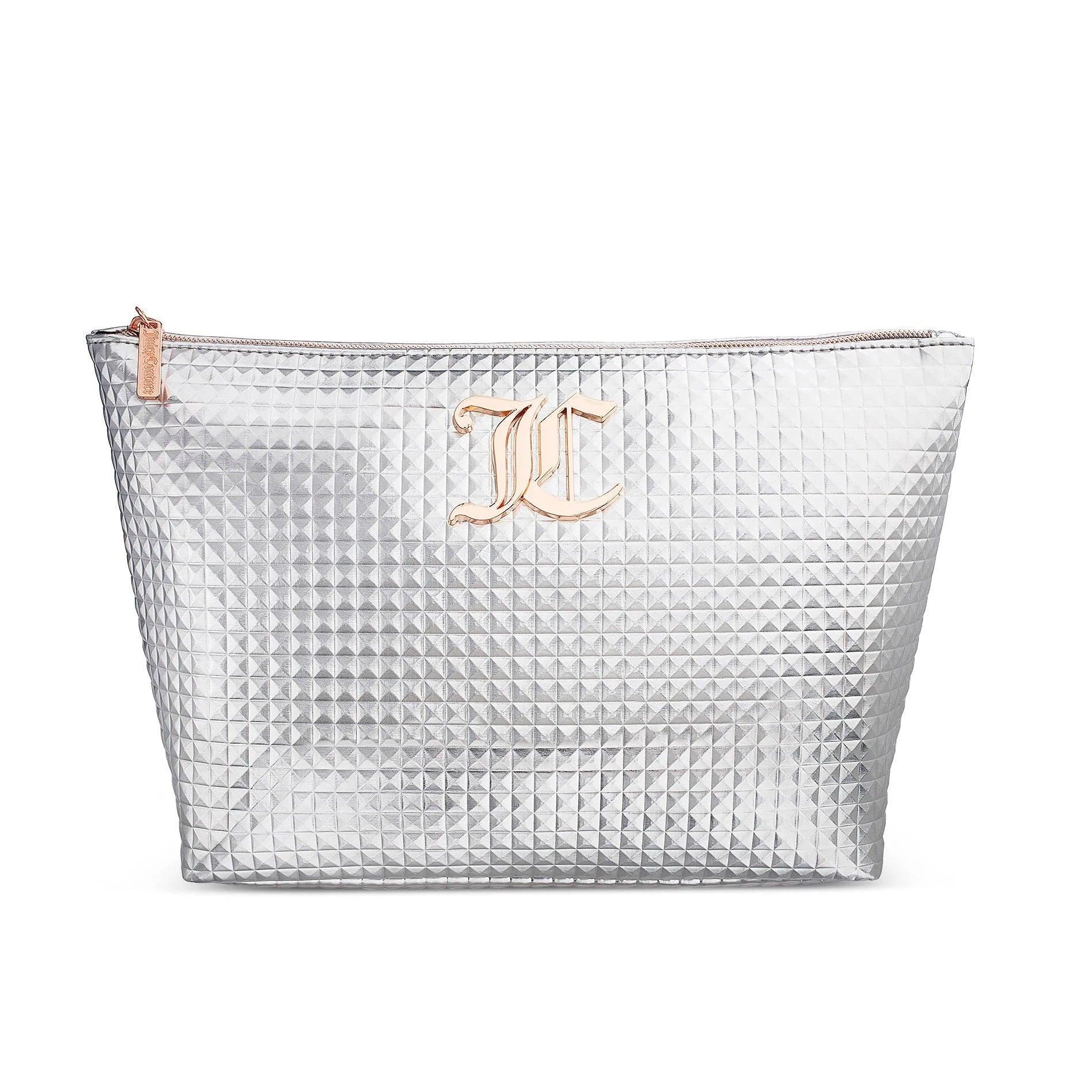 Juicy Couture Monogram Silver Prism Wedge Zip Travel Cosmetic Bag Aura In Pink Inc
