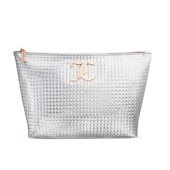 Juicy Couture Monogram Silver Prism Wedge Zip Travel Cosmetic Bag - Aura In Pink Inc.