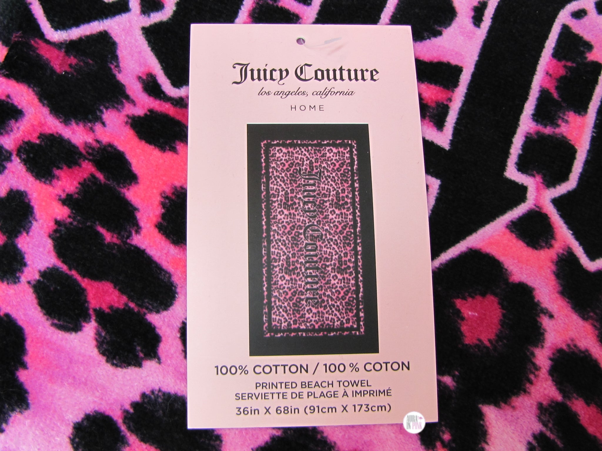 Juicy Couture Pink/White Cabana Stripe 36 in. x 68 in. 100% Cotton Beach Towel - Pink