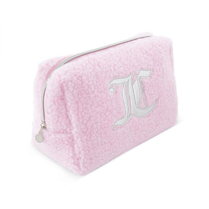 Juicy Couture Baby Pink Sherpa Wedge Zip Travel Cosmetic Bag - Aura In Pink Inc.