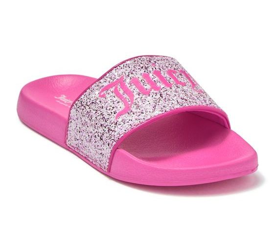 Juicy Couture Pink & Silver Hollywood Glitter Slides Sandals Shoes - Aura In Pink Inc.