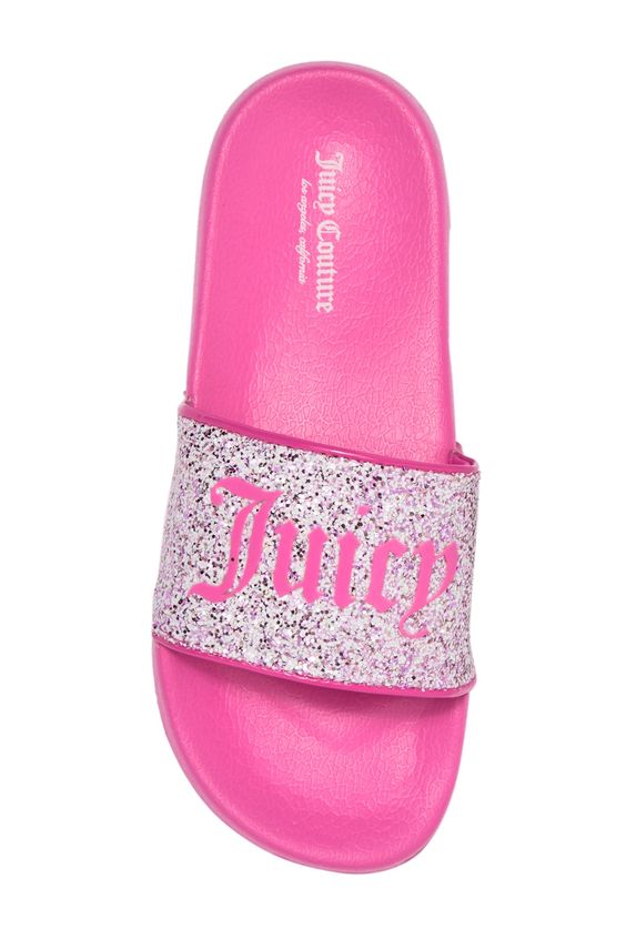 Juicy Couture Pink Silver Hollywood Glitter Slides Sandals Shoes Aura In Pink Inc