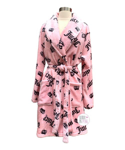 Juicy Couture Sleepwear Ladies Bubblegum Pink Luxe Plush Black Logo Belted Robe