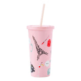 Kate Spade New York Paris Parisienne Chic Pink Double Wall Tumbler w/Lid & Straw