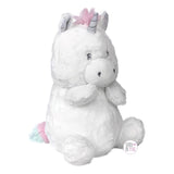 Kellybaby 13 Inch Plush Sitting Pastel Rainbow Mane White Unicorn Crinkle & Rattle Cuddle Baby Buddy - Aura In Pink Inc.