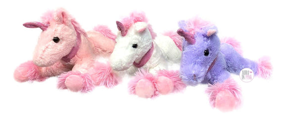 Kellytoy 14.5 Inch Floppy Plush Laying Unicorns - Pink, White, Purple - Aura In Pink Inc.