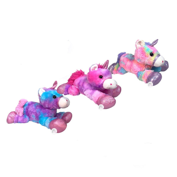 Kellytoy Fantasy Pets Batik-Plüsch, glitzernde, liegende Einhörner, verschiedene Farben und Größen