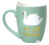 Kristen Ley Large Inspirational Coffee Mug - Mint Green You Are Fabulous Swan - Aura In Pink Inc.