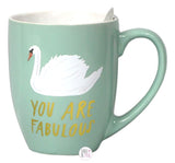 Kristen Ley Large Inspirational Coffee Mug - Mint Green You Are Fabulous Swan - Aura In Pink Inc.