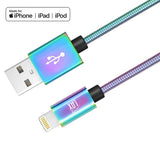 LAX Apple MFi iPhone iPad iPod AirPods Certified 4 Foot Tough Metallic Rainbow Iridescent Chrome Mesh Lightening To USB Cable - Aura In Pink Inc.
