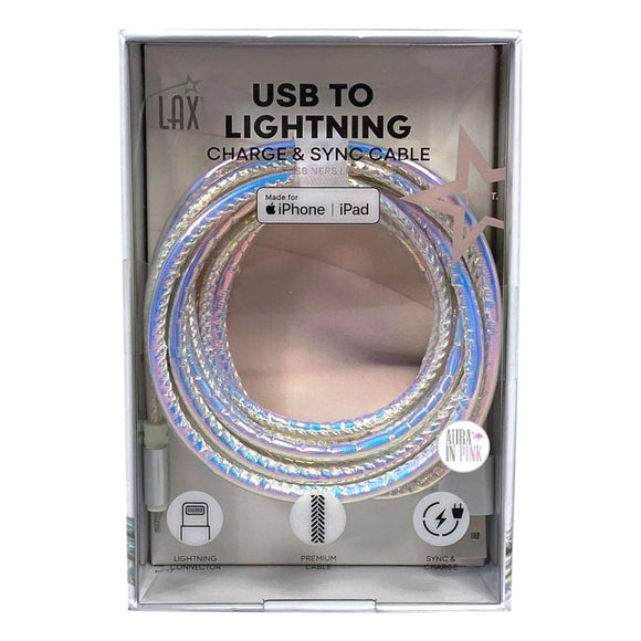 LAX Apple iPhone iPad iPod zertifiziert 10 Fuß Klarlack geflochten schillernde Regenbogen-Beleuchtung auf USB-Kabel