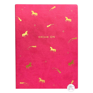 <transcy>Lady Jayne Ltd. Dream On Unicorns &amp; Stars Journal à spirale en similicuir rose vif et doré</transcy>
