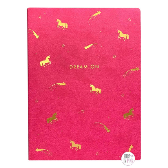 <transcy>Lady Jayne Ltd., Dream On Unicorns & Stars, diario encuadernado en espiral de piel sintética de color rosa intenso y dorado</transcy>