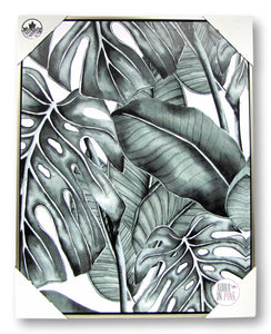 Large Framed Canvas Monstera Deliciosa Jungle Palm Leaf Art - Aura In Pink Inc.