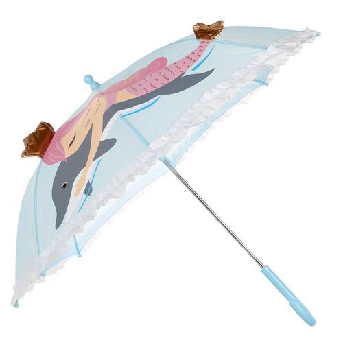 Laura Ashley Mädchen Regenschirm, goldene 3D-Krone und Meerjungfrauenflosse, blau