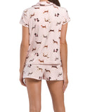 Laura Ashley Ladies Multi-Dog Breeds Pastel Pink Super Soft Short Sleeve Top & Shorts Sleepwear Pajama Set - Aura In Pink Inc.