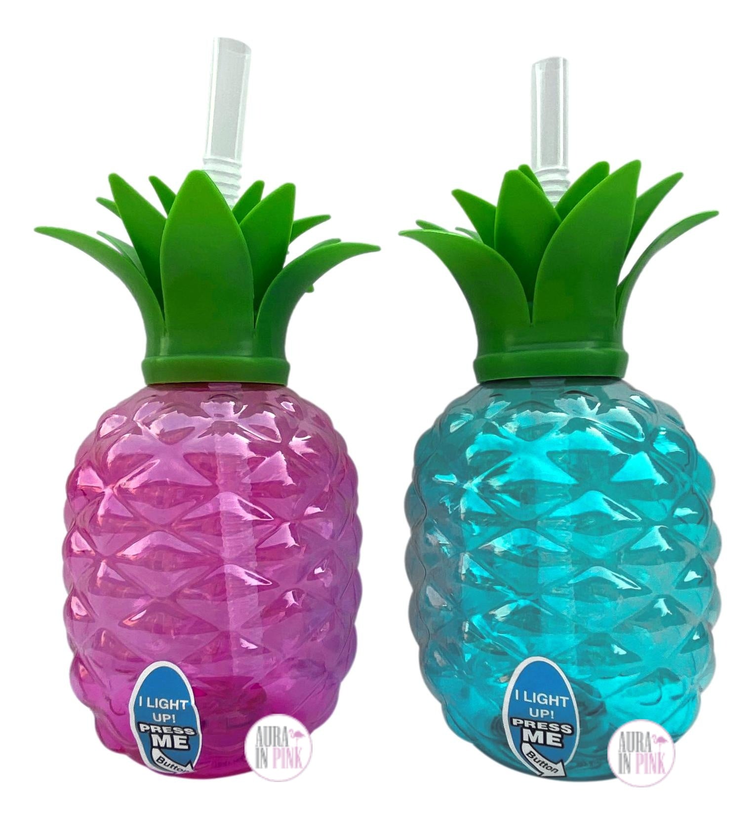 Light Up Flashing LED Pineapple Tumblers w/Straws - Pink & Blue – Aura In  Pink Inc.
