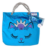 Limited Too I'm A Purrmaid Cat Mermaid Blue Tote w/Rope Handles & Cat Eye Sunglasses Set - Aura In Pink Inc.