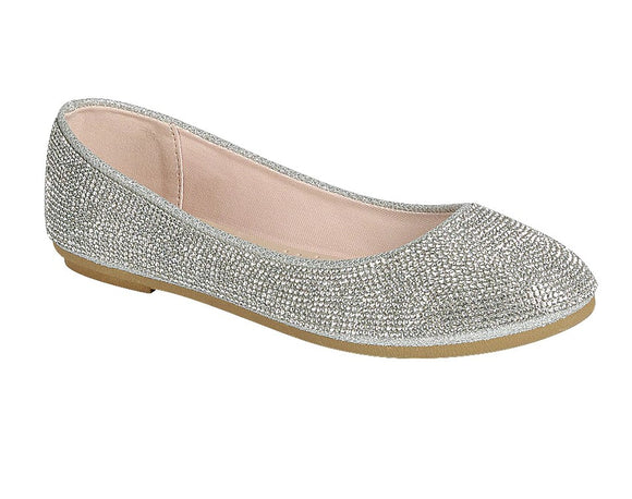 Link Comfort Larissa Rhinestone Crystal Bling Girls' Ballerina Flat Shoes - Aura In Pink Inc.