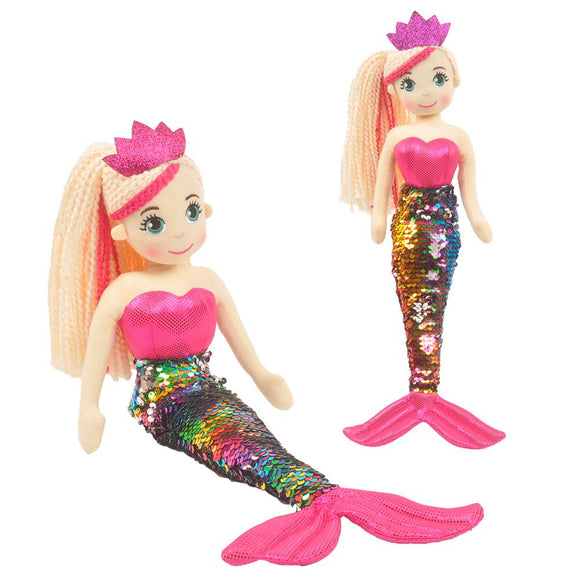 Linzy Plush Under The Sea Adalina Mermaid w/Reversible Metallic Rainbow Sequin Tail - Aura In Pink Inc.
