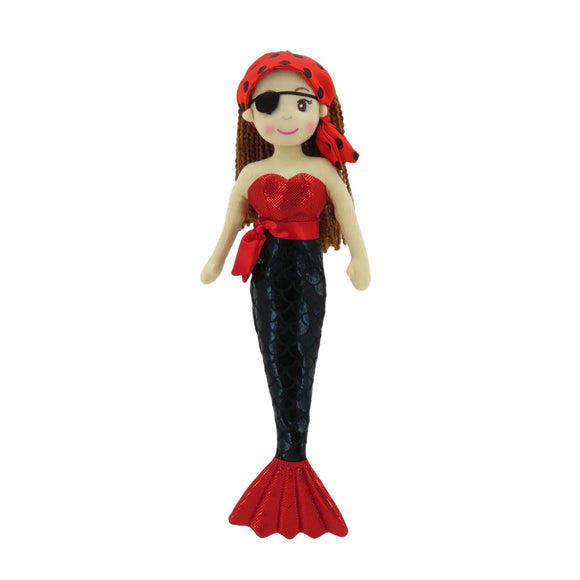 Linzy Plush Under The Sea Ally Pirate Mermaid w/Black Wet Look Scales Tail - Aura In Pink Inc.