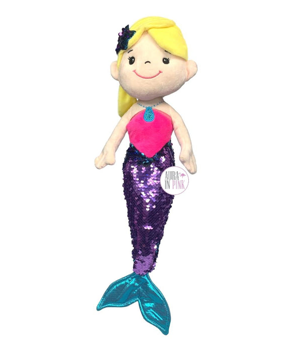 Linzy Plush Under The Sea Blonde Mermaid w/Metallic Blue Purple Flip-Sequins Tail