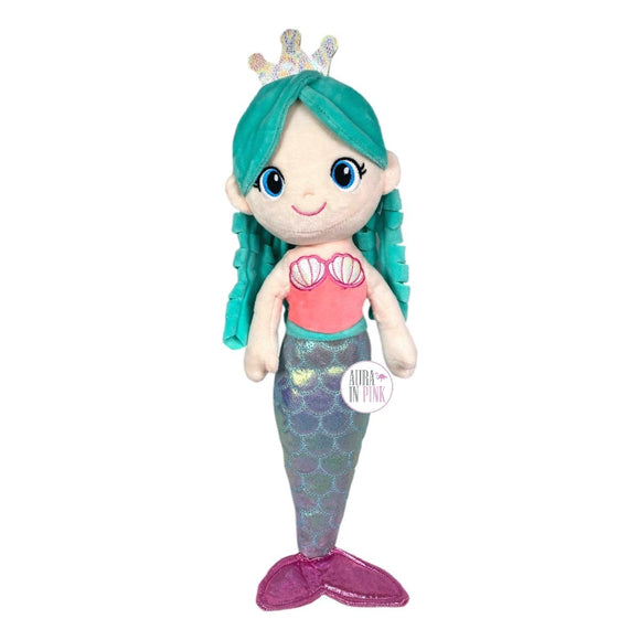 Linzy Plush Under The Sea Blue Hair Mermaid w/Blue Metallic Rainbow Tail