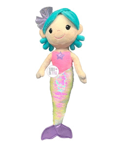 Linzy Plush Under The Sea Blue Hair Mermaid w/Iridescent Lavender & White Flip-Sequins Tail