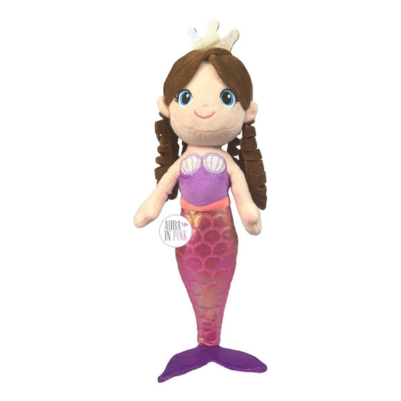 Linzy Plush Under The Sea Brunette Mermaid w/Pink Metallic Rainbow Tail