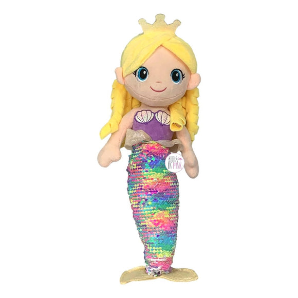 Linzy Plush Under The Sea Mermaid w/Metallic Rainbow Flip-Sequins Tail - Aura In Pink Inc.