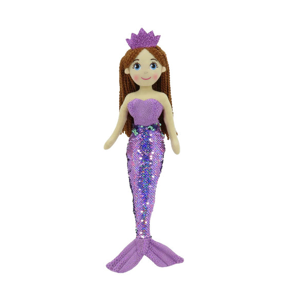 Linzy Plush Under The Sea Violet Mermaid w/Holographic Purple Reversible Flip Sequin Scales Tail - Aura In Pink Inc.
