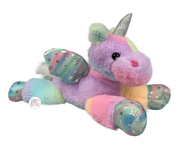 Linzy Toys Cotton Candy Tie Dye Pastel Faux Fur Plush Laying Unicorn Pegasus - Aura In Pink Inc.
