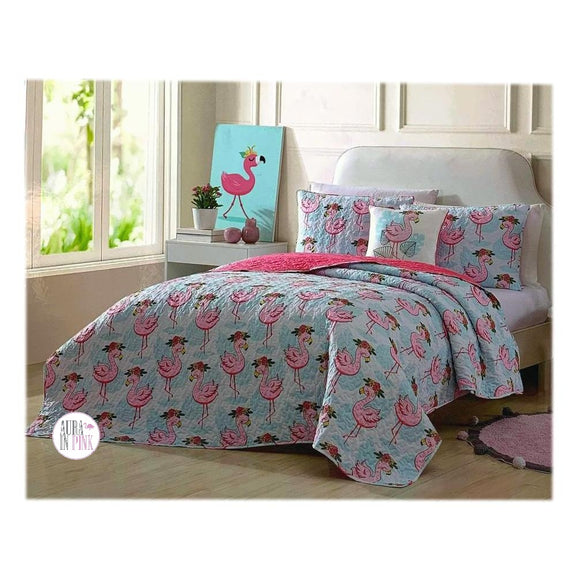 Little Chic by Casual Chic Collection Bettwäsche-Set für Mädchen mit rosa Flamingos, 3-teilig, Twin XL und 4-teilig, Full/Queen Quilt