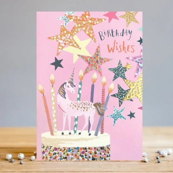 Louise Tiler – Geburtstagskuchenkarte mit Einhorn-Motiv „Stars & Candles“