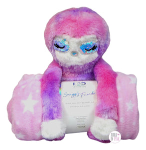 Love 2 Design Snuggly Friends Sloth Pastel Plush & 40" X 50" Pink Stars Throw Blanket Set - Aura In Pink Inc.