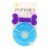 Macbeth Collection Puptown Chic Pink & Blue Glitter Bling Clear Spikey Stars Teether Ring & Blue & Purple Bone Rubber Dog Toy Set of 2 - Aura In Pink Inc.