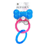Macbeth Collection Puptown Chic Pink & Blue Glitter Bling Spikey Bones & Pink Blue Purple Rubber Ring Dog Toy Sets of 2