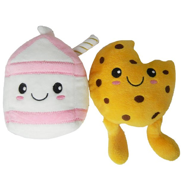 Macbeth Collection Puptown Chic Chocolate Chip Cookie & Milk Carton Buddies Squeaky Plush Dog Toy Set of 2 - Aura In Pink Inc.