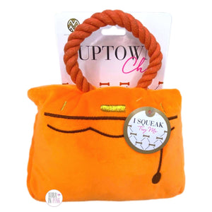 Macbeth Collection Puptown Chic Orange Barkin Bag Purse Squeaky Plush Dog Toy