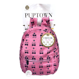 Macbeth Collection Puptown Chic Pink Pup Bones Backpack Squeaky Plush Dog Toy