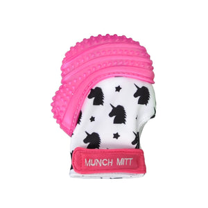 Malarkey Kids Pink Shimmer Unicorn Munch Mitt Teething Mitten & Travel/Wash Bag - Aura In Pink Inc.