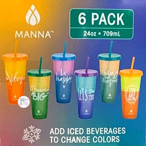 Manna 6-Pk Color-Changing Motivational Reusable Tumblers w/Lids & Straws Set - Aura In Pink Inc.