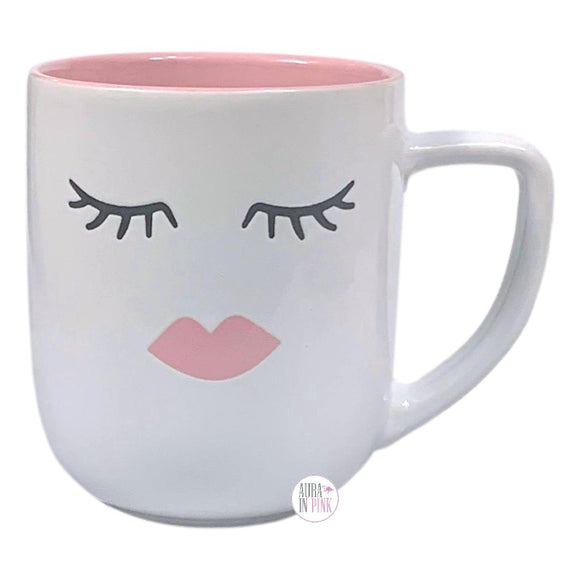 Market Finds – Kaffeetasse aus Keramik „Lips & Lashes“ in Weiß und Rosa