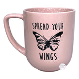 Market Finds Kaffeetasse aus Keramik mit Aufschrift „Spread Your Wings“, Schmetterling, Rosa